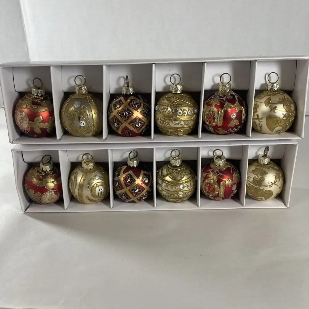 Lillian Vernon Cloisonné Type Ball Ornaments Name Card Holder 2 Boxes Of 6 Vtg
